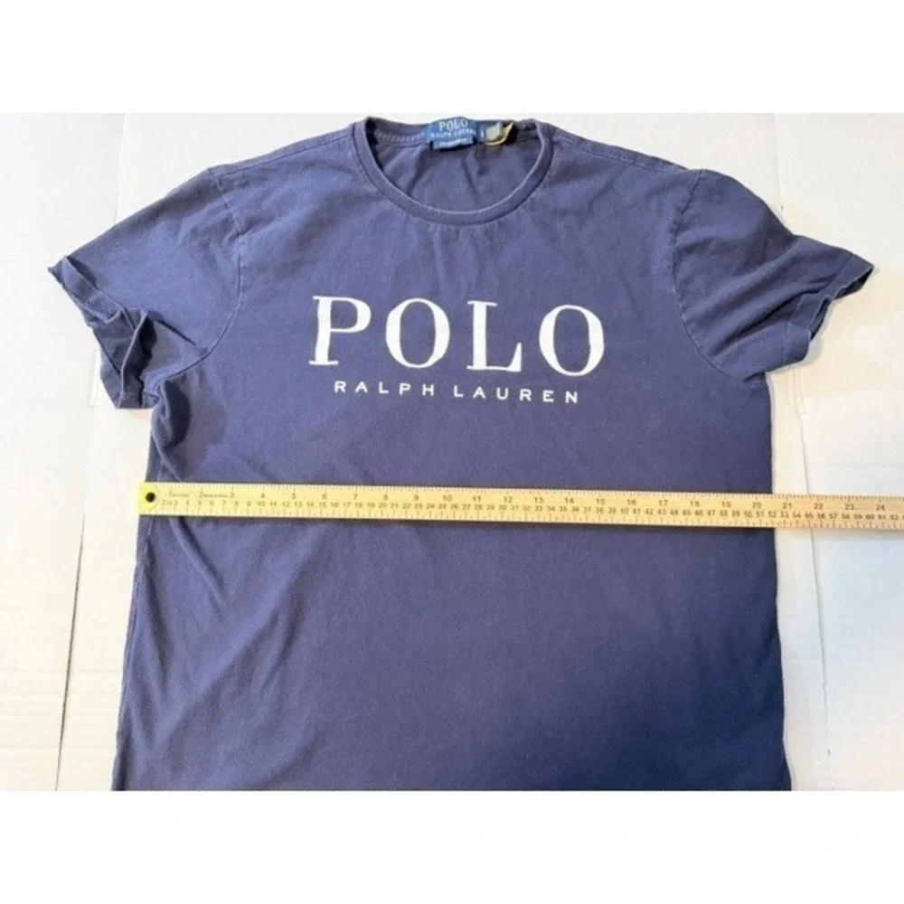 Polo Ralph Lauren Mens Navy Blue Graphic Logo Custom Slim Fit T-Shirt Large
